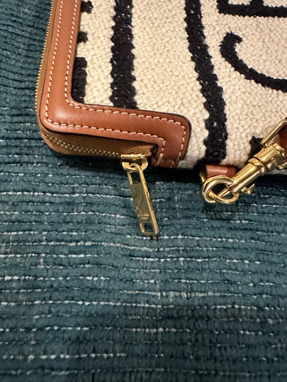 Celine Black and Cream Striped Canvas Wristlet with Tan Trim - Picture 13 of 17